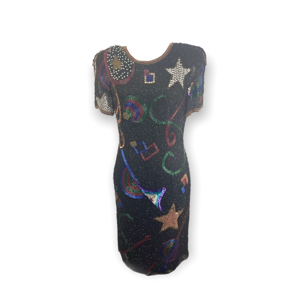 Vintage Sequin Beaded Abstract Dress SZ S